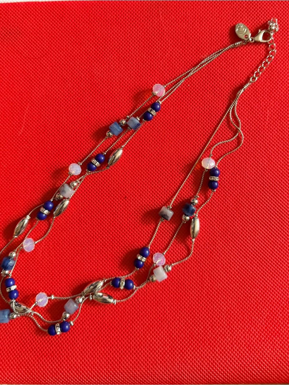 Blue and Silver 3 strand Layered Beaded Necklace